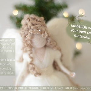 Angel Tree Topper Deluxe KIT Needle felting kit Angel pattern Beginners Christmas angel DIY Christmas decoration image 5