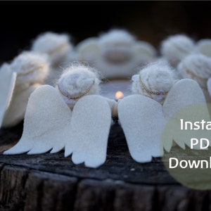 May include: A group of white felt angels with gold trim surrounding a lit candle. The angels are arranged in a circle on a wooden surface. The text "Instant PDF Download" is visible in the lower right corner of the image.