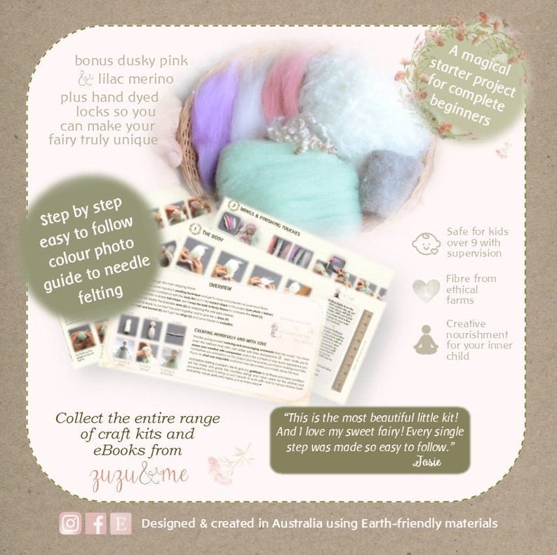 DIY Little Fairy kit Choice of 4 colours Complete Beginners needle felting craft kit full colour photo instructions image 4