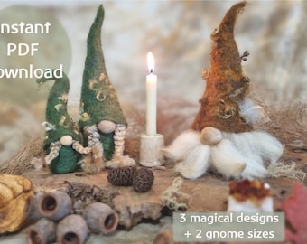 Gnomes PDF download ** Felted gnome tutorial ** Beginners Needle felting** hygge Christmas decor