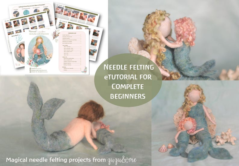 Needle Felted Mermaid eTutorial pattern and bonus FREE seaweed pattern DOWNLOADABLE PDF image 1