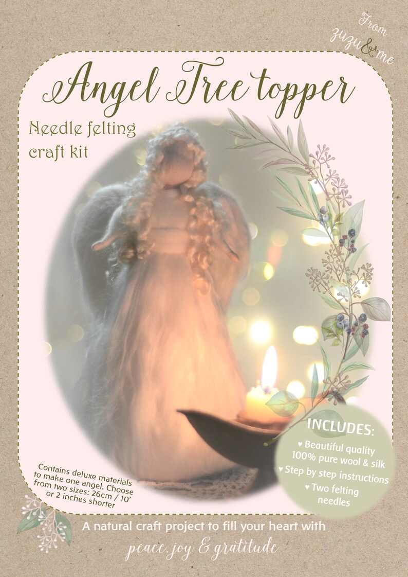 Angel Tree Topper Deluxe KIT Needle felting kit Angel pattern Beginners Christmas angel DIY Christmas decoration image 2