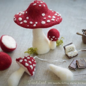 Toadstool Mushroom Needle felting DIY kit Diy Christmas decorations fairy mushroom hygge Christmas Beginners Main kit