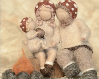 Forest Folk Family set ** DIY craft kit ** Needle felting kit ** incl Campfire ** Needle felting pattern ** Toadstool family ** LTD EDITION