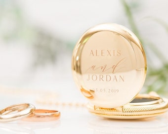 Pocket watch style  Wedding Ring Holder With Chain Gold or Rose Gold