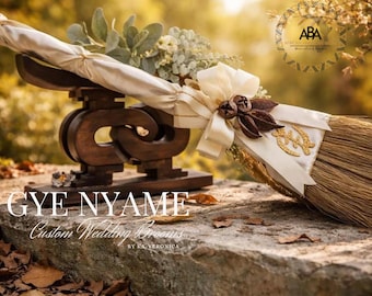 Escoba saltarina para bodas GYE NYAME de 91 cm (36"): Ceremonia afroamericana, totalmente personalizable.