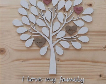 Albero della vita "I love my family" con cuoricini incisi