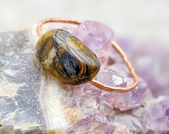 Jewelry - Wrapped In Copper Wire Pendant Handmade GOA Boho Ethno Nature Healing Stone Energy Chakra Shamanic \u0130ron Tiger Eye