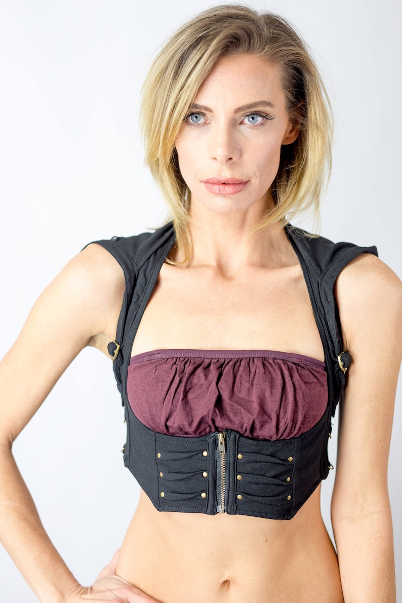 Women's Huntress Hood | Organic Cotton | Burning Man Vest | Belly dance top | Costume top | Festival vest | Hooded vest | image 3