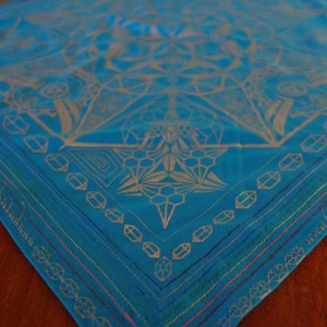 Hella Sacred™ Gem Tessaract Bandanna, handmade, super soft, hand stitched, festival wear, turquoise, silver