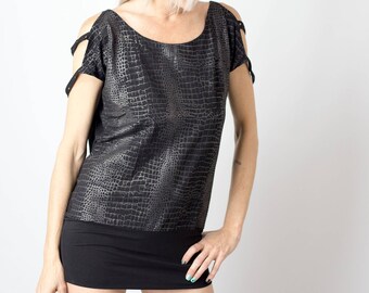 Nova Women's Top/Dress Eco-Modal Croc Print Handmade Black Cream Wine S-L