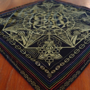 Hella Sacred™ Gem Tessaract Bandanna, handmade, super soft,hand stitched, festival wear, black, gold