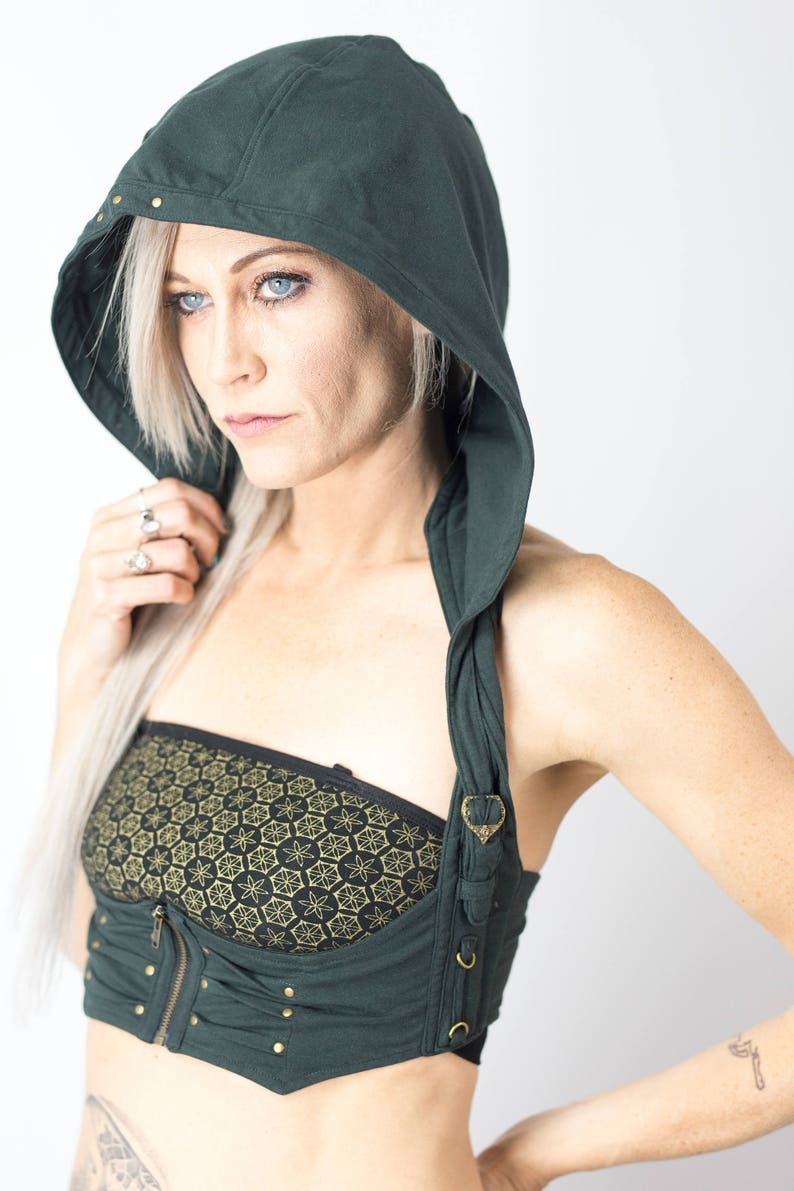 Women's Huntress Hood | Organic Cotton | Burning Man Vest | Belly dance top | Costume top | Festival vest | Hooded vest | image 5
