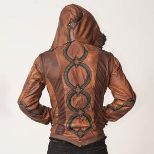 Men&#39;s Rainbow leather Serpent vest Jacket- versatile| burning man| festival wear| chakra| rainbow| hood| faux fur|