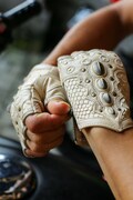 Sky Rider fingerless Leather Gloves- Unisex | python | festival wear | handmade | cosplay |  brass