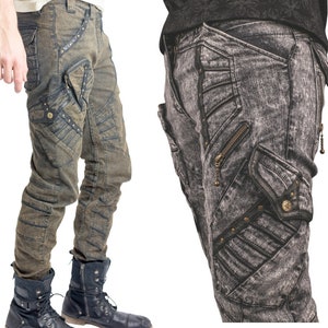 Men's Chisel organic stretch denim/leather Pants | Burner pants | Men's Burning Man pants | post apocalyptic pants | Biker pants | Festival