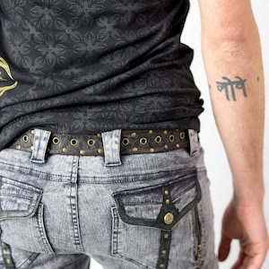 Unisex Python Leather Belt - Old Crow Star Lotus Third Eye Serpent - festival, burning man