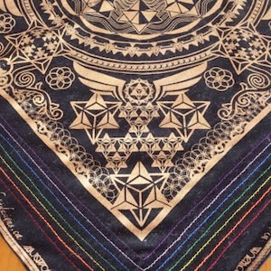 Hella Sacred™ OG bandana, handmade, super soft, hand stitched, festival wear, black, silver, gold