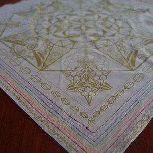 Hella Sacred™ Gem Tessaract Bandanna, handmade, super soft, hand stitched, festival wear, cream, gold
