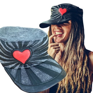 Heart On Cadet Cap /organic cotton and leather hat