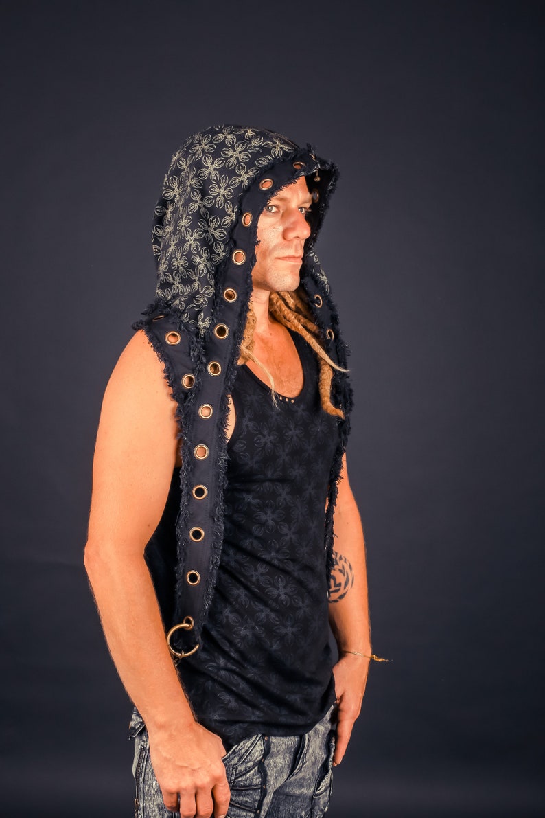 Jedi Hood Vajra Print Organic cotton one size fits all handmade festival wear chain image 4