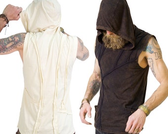 Mens Linear Hooded Tank Top - organic | burning man | handmade | festival clothing | mens fashion