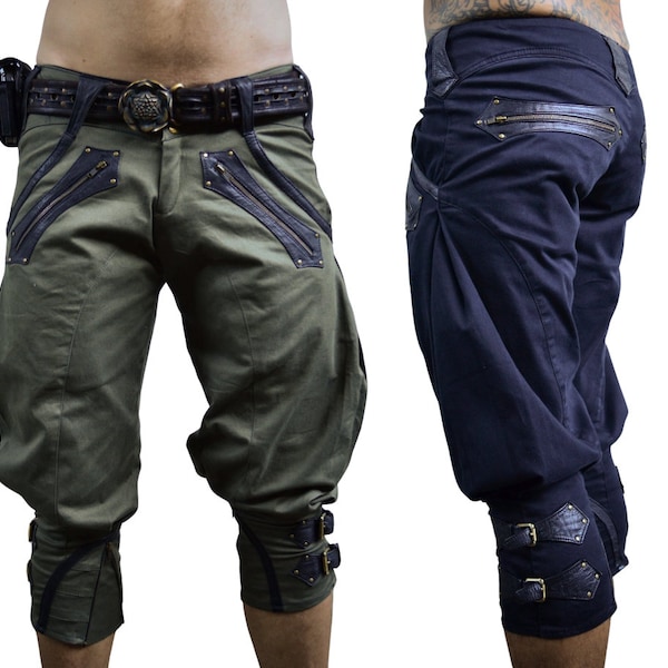 Herren Rackam lange Shorts Stretch-Jeans-Leder - Burning man| Festival Kleidung | Hosen | Piratenhose