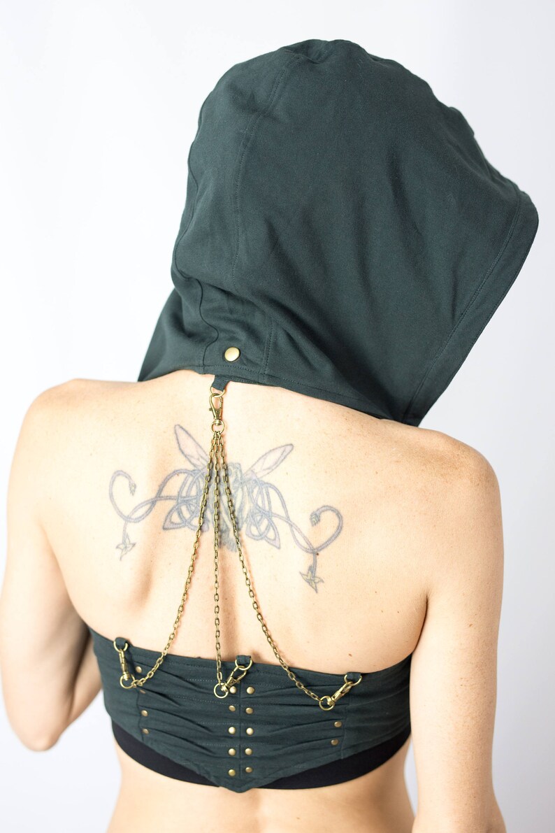 Women's Huntress Hood | Organic Cotton | Burning Man Vest | Belly dance top | Costume top | Festival vest | Hooded vest | image 6