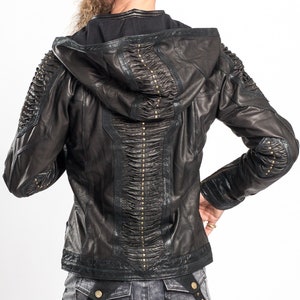 Masculine Singularity Leather Jacket removable Hood festival Wear Biker ...