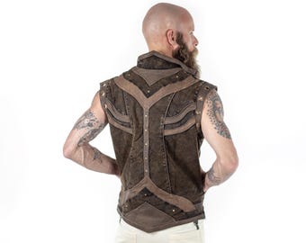 Débardeur en cuir et denim Taurid pour homme en sergé extensible avec doublure en vajra douce fait main noir brun gris délavé au miel S-XXL
