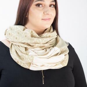 Infinobi Unisex Wrap Shawl Dust Mask Infinity Scarf Headwrap Stretch Fabric Screen Printed Handmade Black Gold Cream Wine Gun Metal Blue Cream with Gold Print