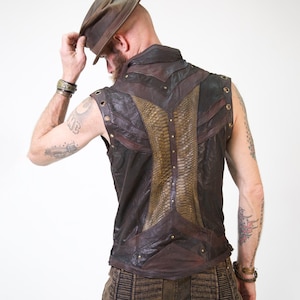 Taurid Leather and Python Vest | mens leather vest | burner wear | superhero armor