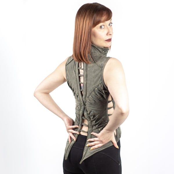 Mandala Twist Women's Vest Organic Cotton Lycra Clasp Closure Handmade Black Cream Grey Stone Wash Wine