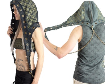 Jedi Hood - Vajra Print Organic cotton | one size fits all| handmade| festival wear| chain