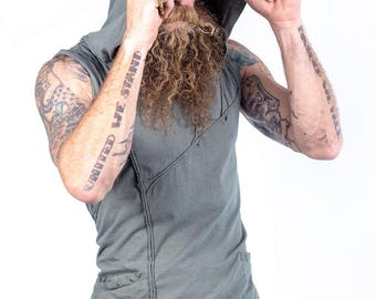 Mens Linear Hooded Tank Top - organic | burning man | handmade | festival clothing | mens fashion