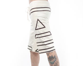 Asana Men's Yoga Lounge Shorts Organic Stretch Cotton Riveted Accents Handmade Black Cream Chocolate S-XL