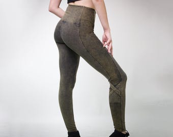 Epoch Women's Leggings Organic Cotton Spandex Handmade Black Brown Grey Stone Wash Cream Wine S-XL