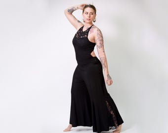 Mono Brokat para mujer, espalda abierta, mono de encaje ecológico modal, hecho a mano, negro, crema, vino, tallas S-XL