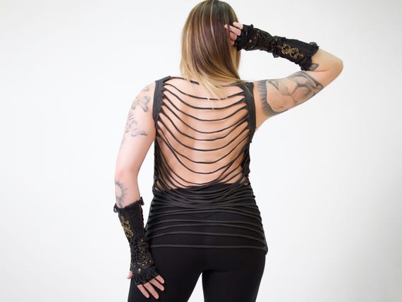 Tattered Mess Women's Top Organic Stretch Cotton Lycra Eco-Modal Handmade Black Grey Cream Wine