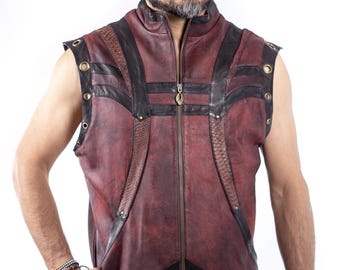 Taurid Leather and Python Men's Vest Soft Vajra Print Lining