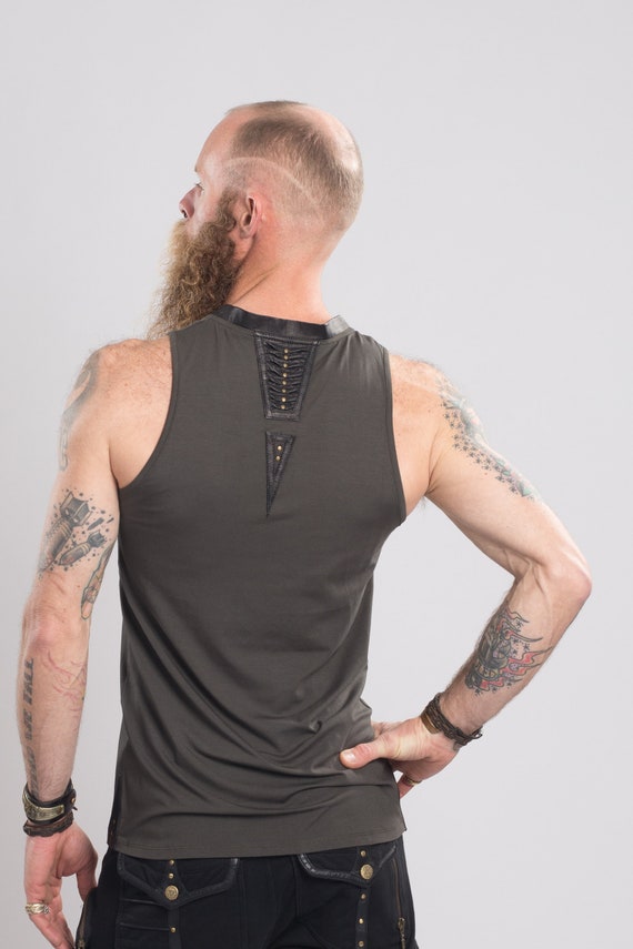 Mens Singularity Tank top leather organic burning man Etsy