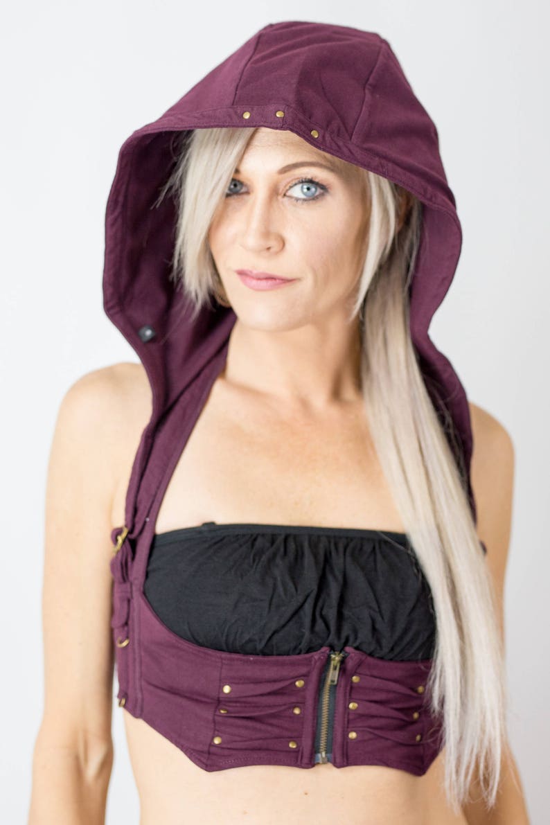 Women's Huntress Hood | Organic Cotton | Burning Man Vest | Belly dance top | Costume top | Festival vest | Hooded vest | image 9