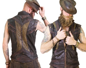 Taurid Leather and Python Vest | mens leather vest | burner wear | superhero armor