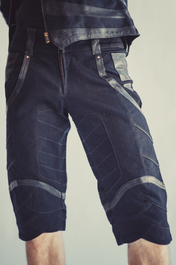 Men's Newa Shorts Stretch Denim Leather 