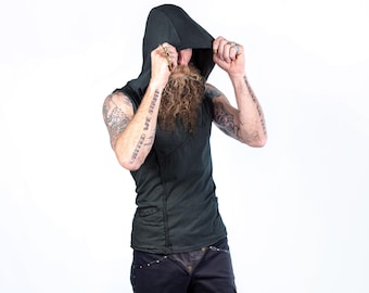 Herren Premium Kapuzen Tank Top - Organic | brennender Mann | Handarbeit | Festival Kleidung | Herrenmode