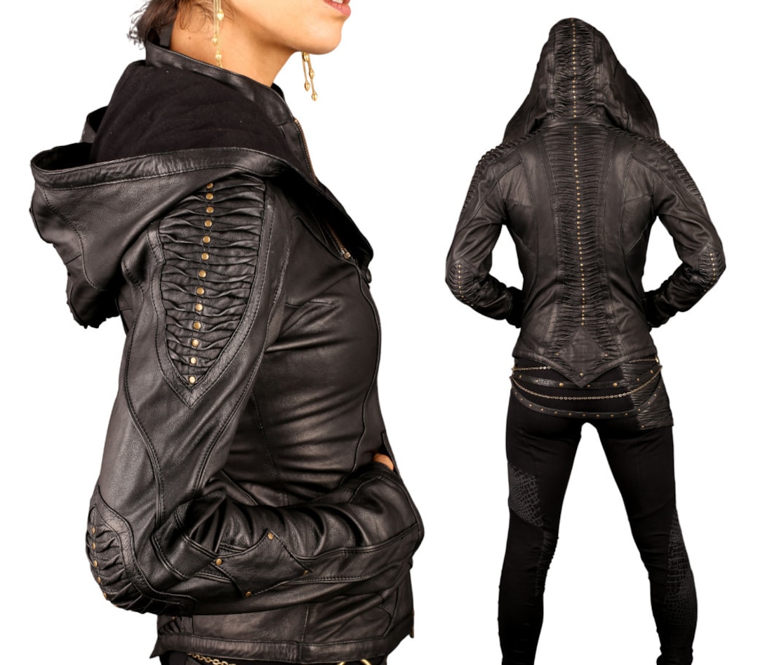 Women's Leather Singularity Jacket Hooded Leather Jacket Seven of Nine ...