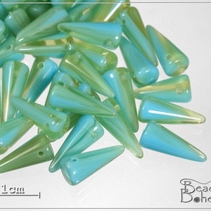 10 pcs Turquoise/Honey Czech Glass Spike Beads 13x5mm (6996)