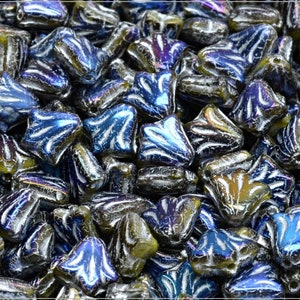 12 pcs Crystal-Yellow Bicolor Azuro Full Silver Wash Czech Glass Lily Flower Beads 9x9mm (12820)
