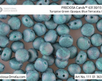 30 pcs 8 mm 2 Hole Czech Candy Beads Opaque Green Turquoise Blue Teracota Matted (13470)