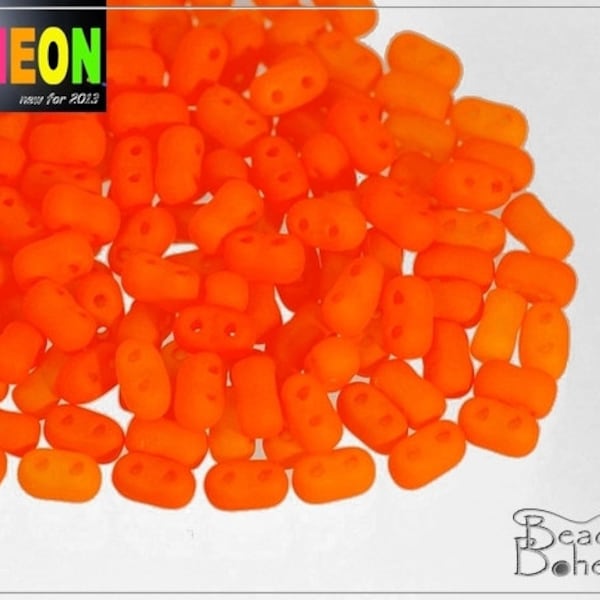 60 pcs UV Active Neon Orange tchèque 2 trou Bi-Bo 3 x 5, 5 mm (B4)